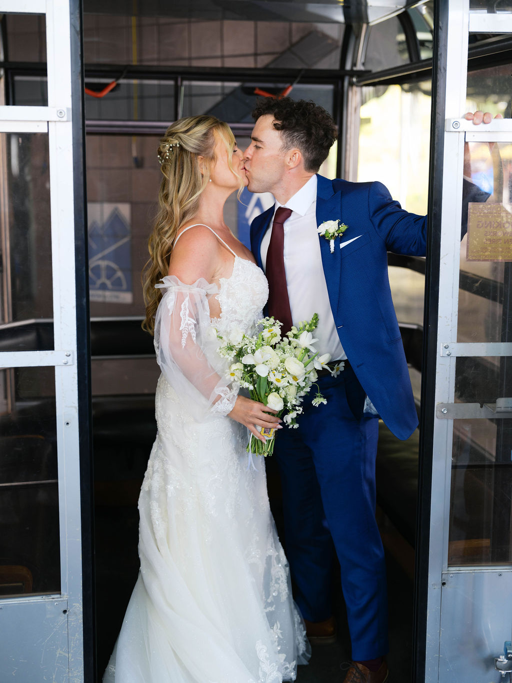 Bride and Groom on Gondola in Vail